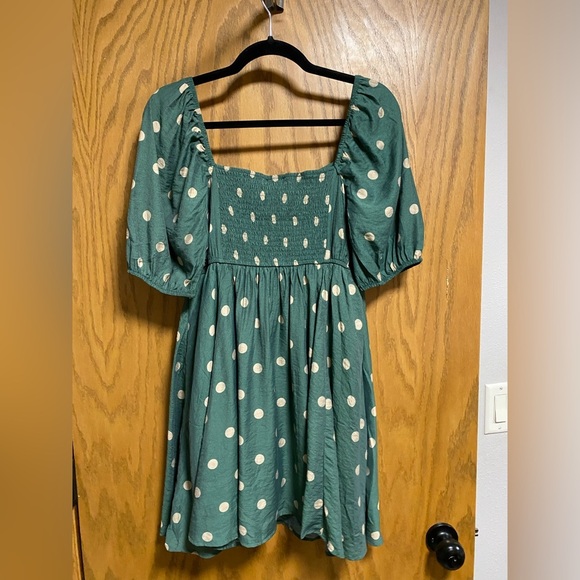 🌿 Blu Pepper Green Polka Dot Mini Dress 🌿 NWT Size M | Cottagecore Puff Sleeve - Picture 10 of 10